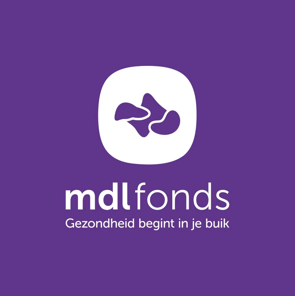 MDL Fonds secondary logo with payoff, reversed on royal purple
