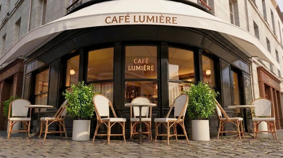 The Café Lumière set: the Paris terrace the film plays out on