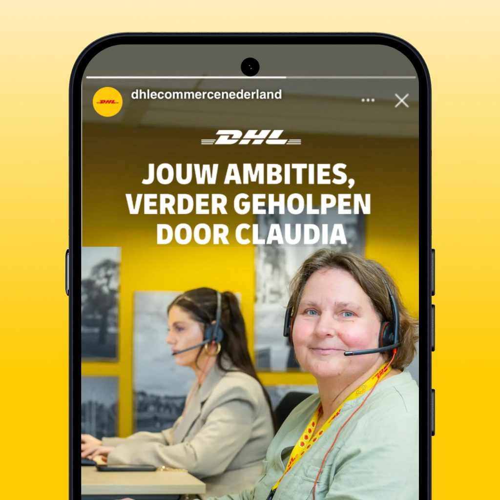 The campaign on a phone — “Jouw ambities, verder geholpen door Claudia”, the customer service team behind it