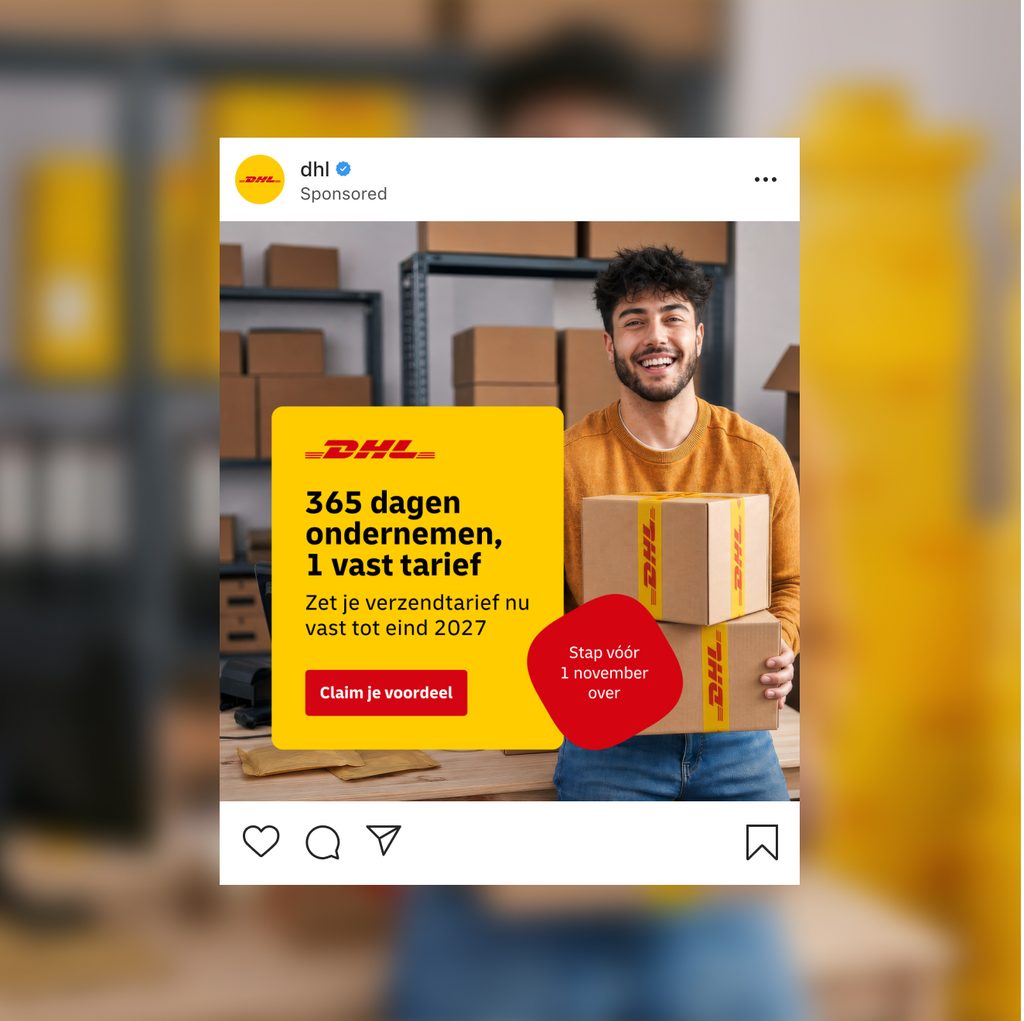 The Fixed Rates campaign as a sponsored Instagram post — “365 dagen ondernemen, 1 vast tarief”