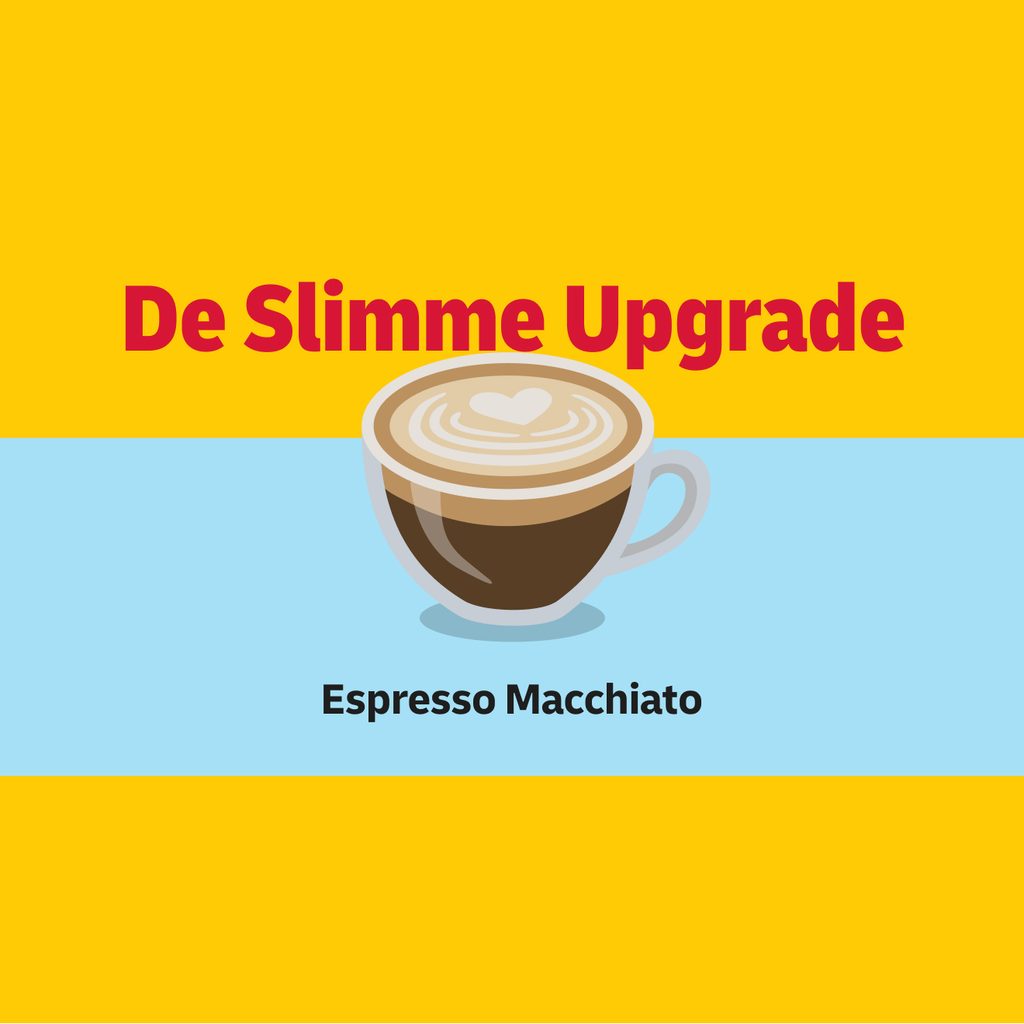 A card from the stand’s coffee menu — “De Slimme Upgrade”, an espresso macchiato
