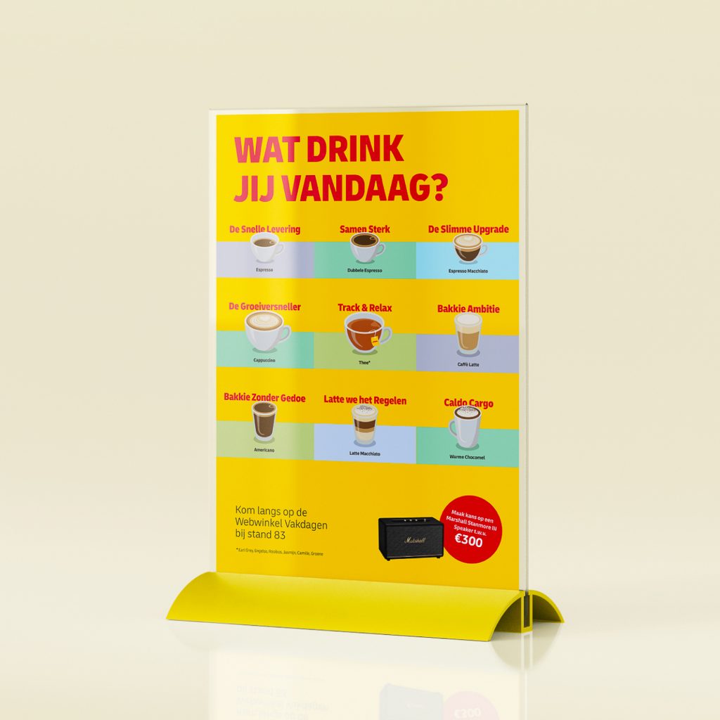 The “Wat drink jij vandaag?” menu standing on the coffee bar